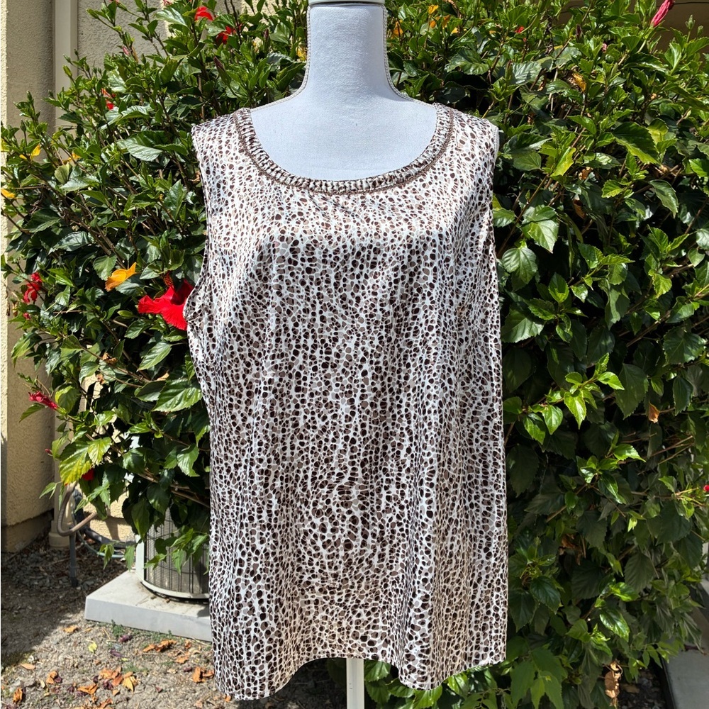 Chico’s Sleeveless Satin Animal Print Tank Top XL